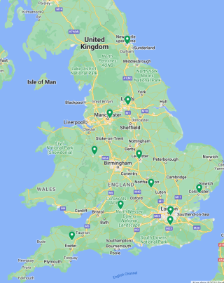 Map of england showing roadshow locations