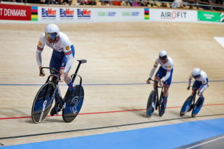 Men's team sprint in the bronze medal final at the 2024 track world championships