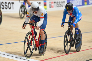 Noah Hobbs in the men's scratch race at the 2024 UCI Tissot Track World Championships