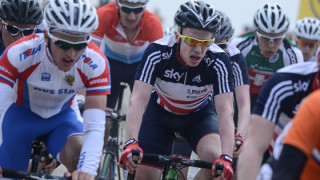 Great Britain junior Matt Gibson on the podium at Pearl Izumi Tour Series in Barrow